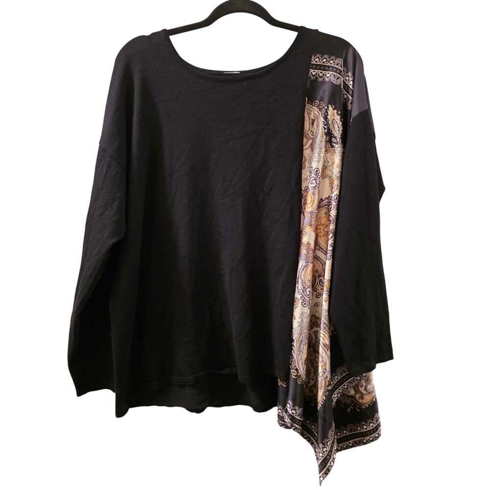 Chico’s Scarf-Detail Tunic Paisley Black Boho Long Sleeve Casual Blouse Top 3